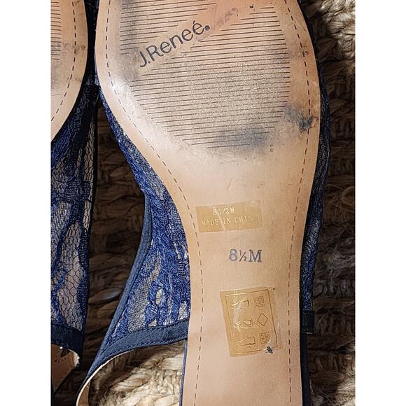 J. Renee Women’s 8.5M Faleece Lace/Satin/Sequins Slingback Heels Navy Blue - Picture 11 of 11
